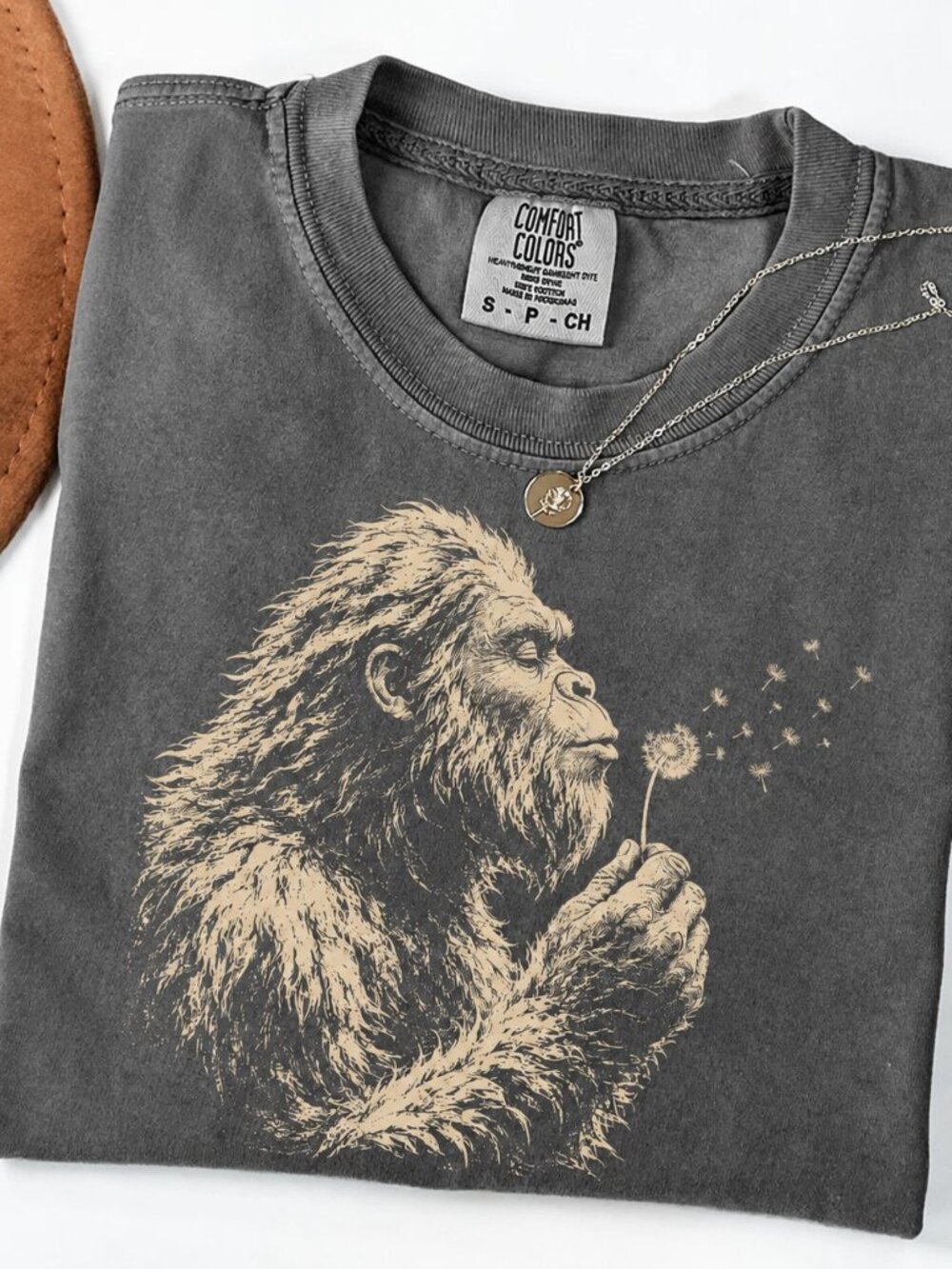 Comfort Colors Bigfoot Blowing Dandelion Vintage Graphic Charcoal T-Shirt